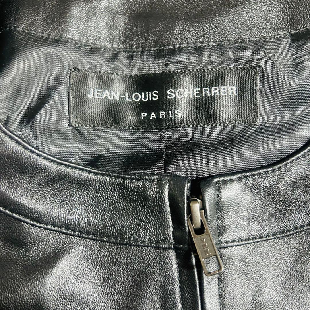 ジャンルイシェレル ノーカラー レザー ジャケット 羊革 ブラック　3L