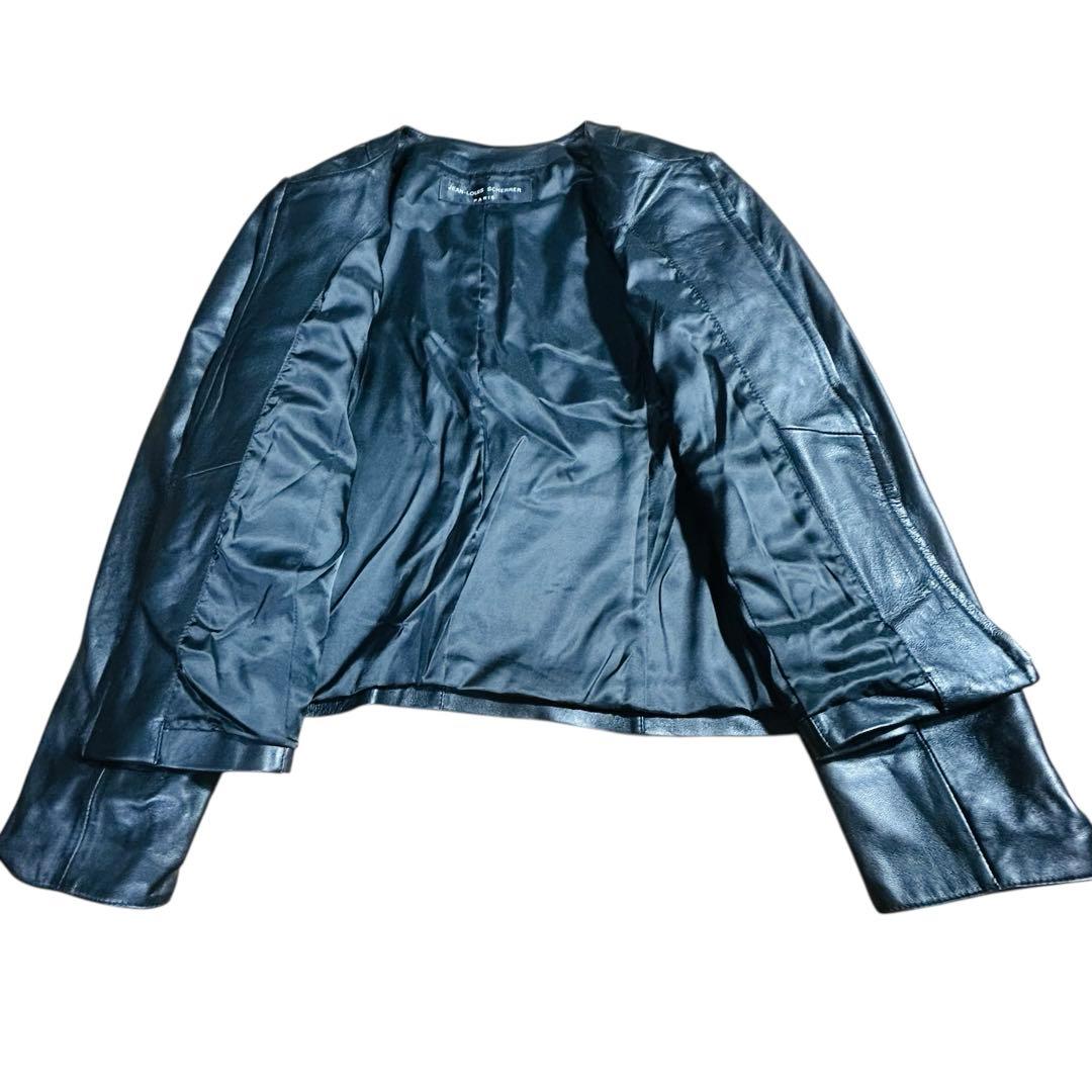 ジャンルイシェレル ノーカラー レザー ジャケット 羊革 ブラック　3L