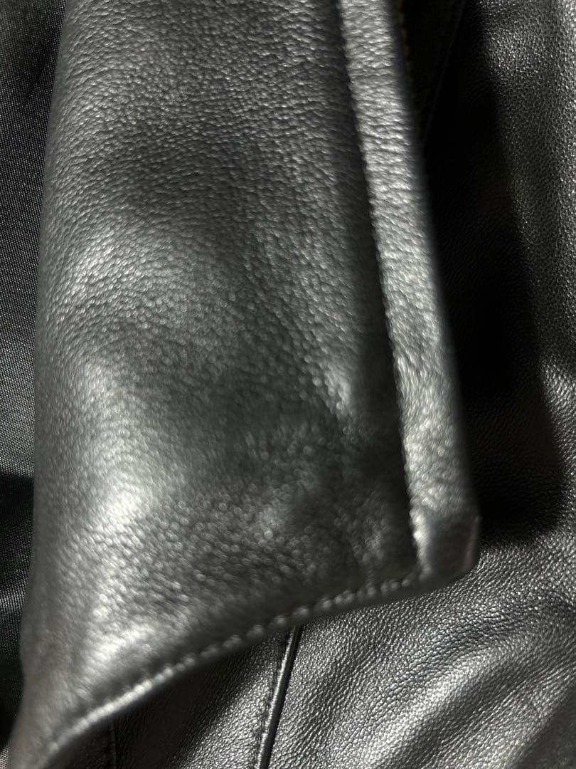 ジャンルイシェレル ノーカラー レザー ジャケット 羊革 ブラック　3L