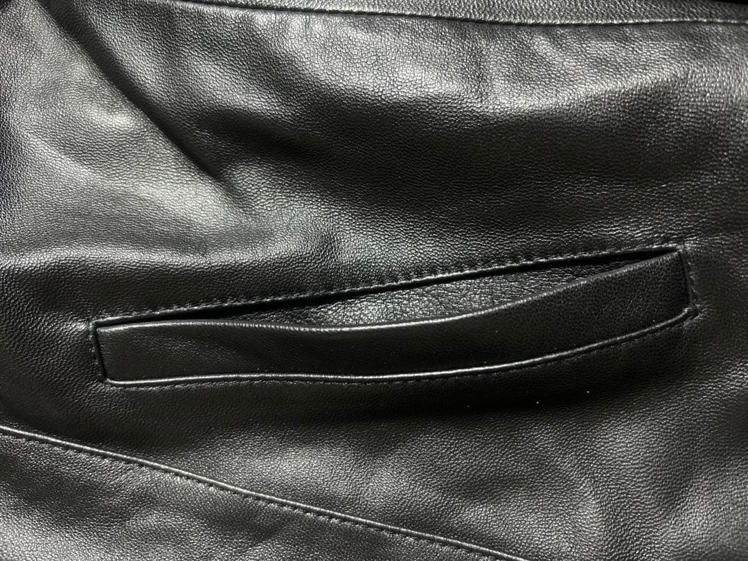 ジャンルイシェレル ノーカラー レザー ジャケット 羊革 ブラック　3L