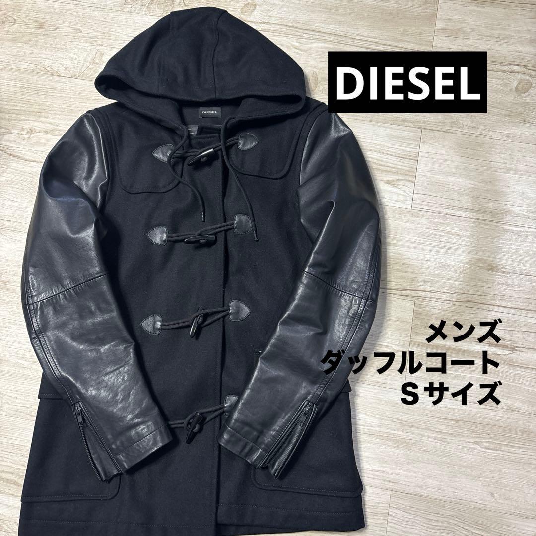 底値　DIESEL フード付き牛革ダッフルコート 黒