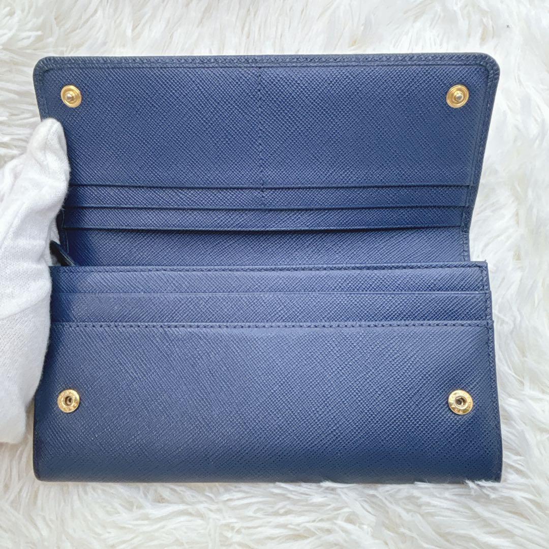 PRADA 長財布 サフィアーノ フィオッコ メタルロゴ リボン ネイビー