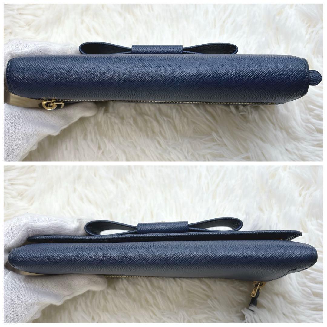 PRADA 長財布 サフィアーノ フィオッコ メタルロゴ リボン ネイビー