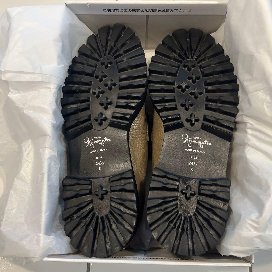 銀座かねまつ ベージュ レザー ローファー