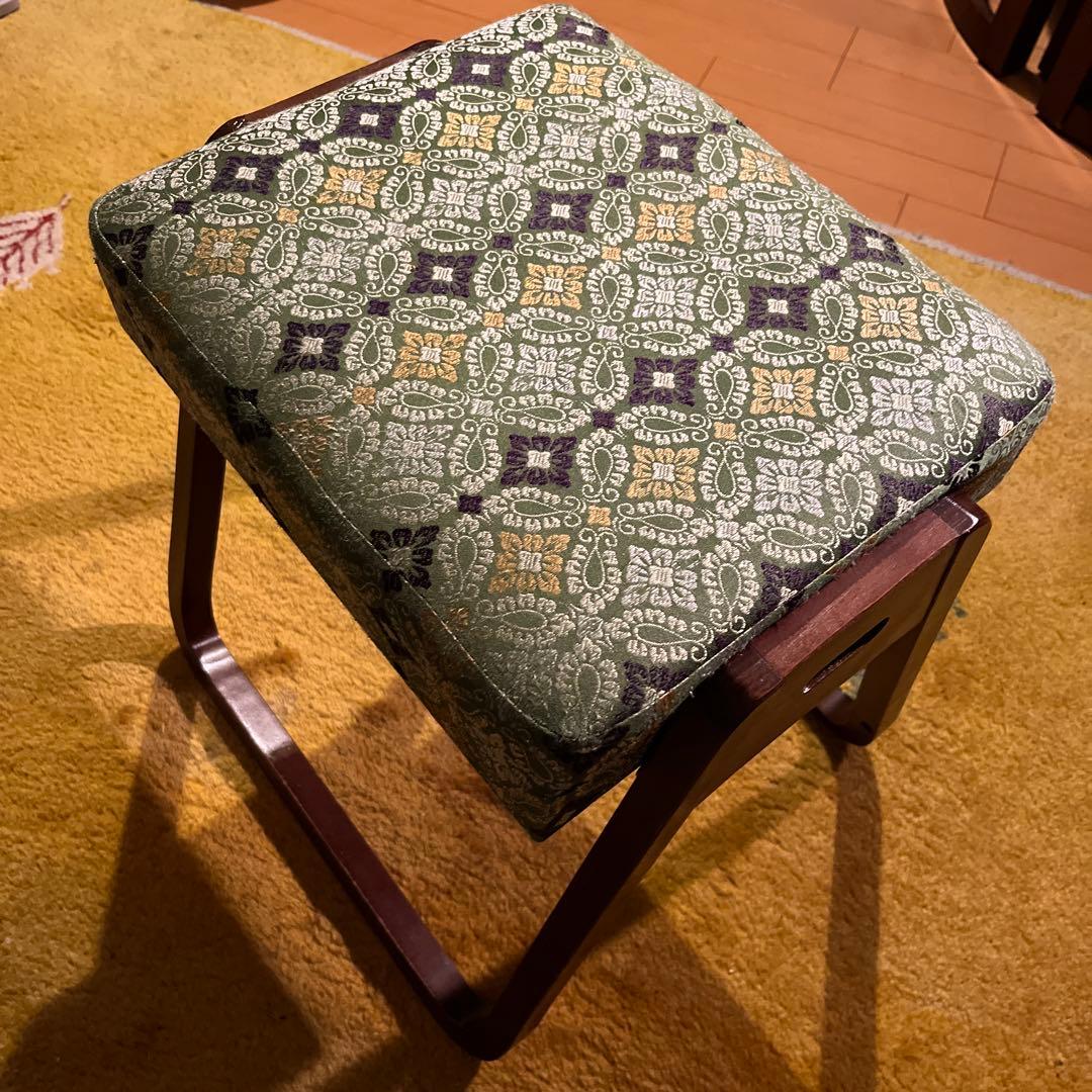 昭和レトロ　クッション付きスツール　椅子　オットマン　木製美品　アンティーク