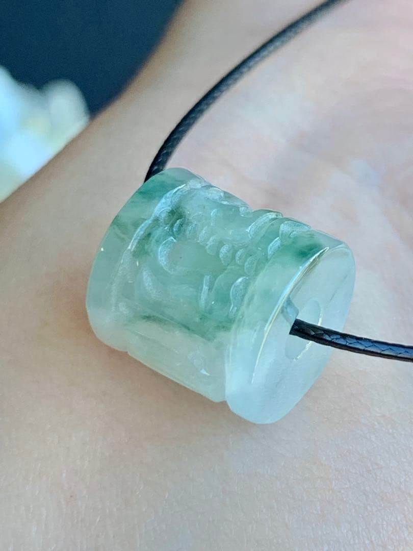 ☘本翡翠　氷種❄️六字真言　ルース⭐️路路通⭐️ネックレス　新品 0155