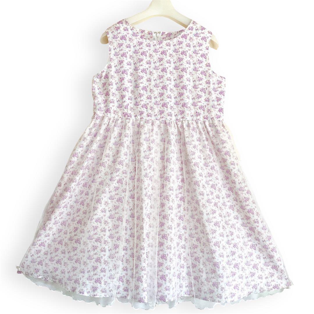130size ラベンダー×花柄 セレモニー 入学 卒園 発表会 フォーマル