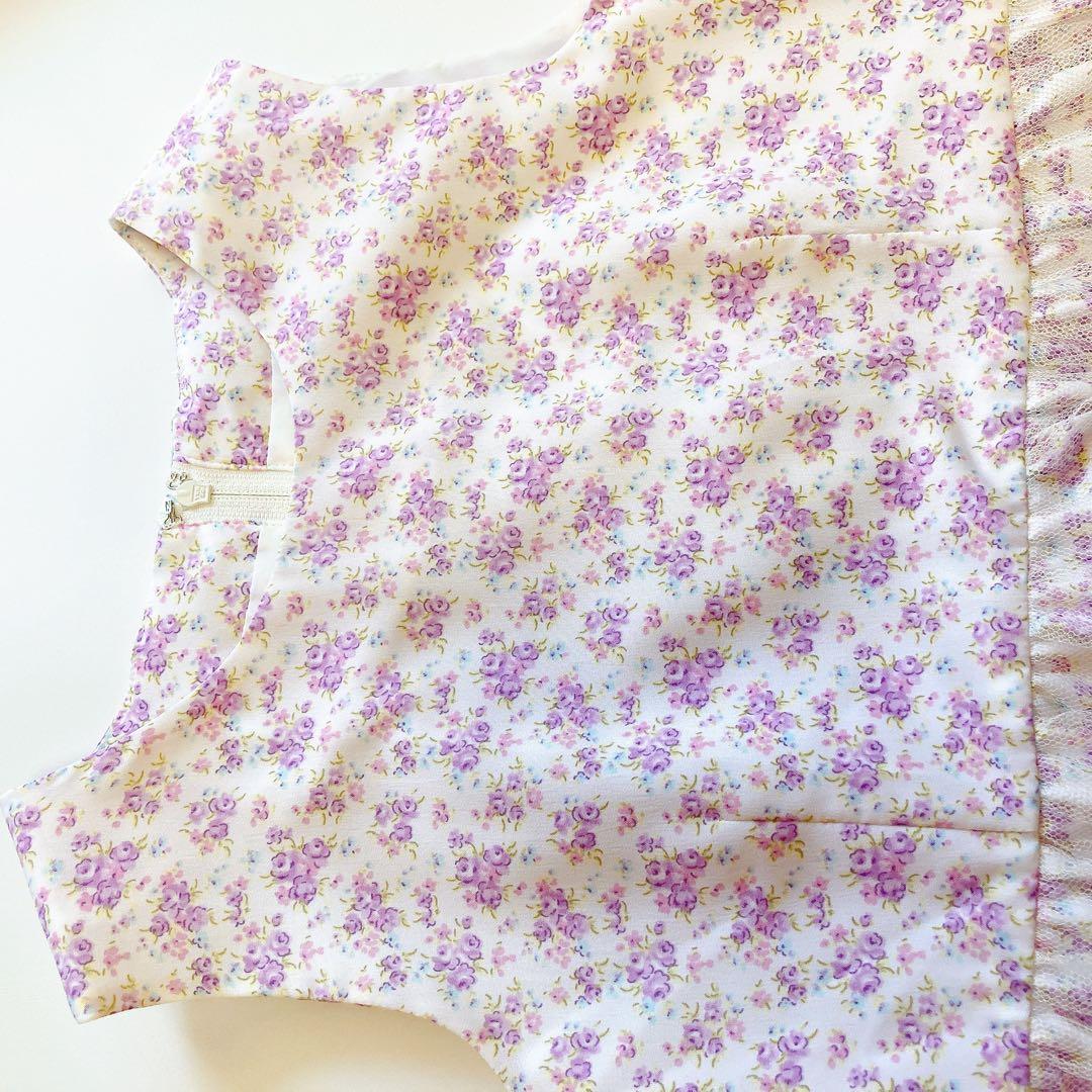 130size ラベンダー×花柄 セレモニー 入学 卒園 発表会 フォーマル