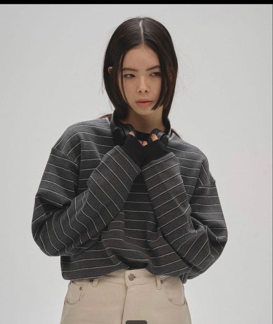 todayful Border Long T-shirts チャコールグレー