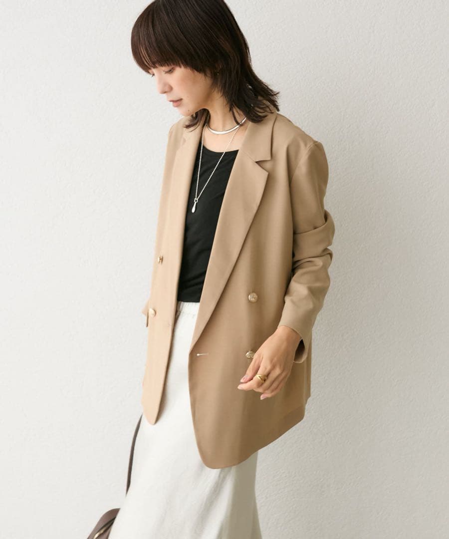 ストレッチツイルテーラードジャケット キャメル RIVE DROITE