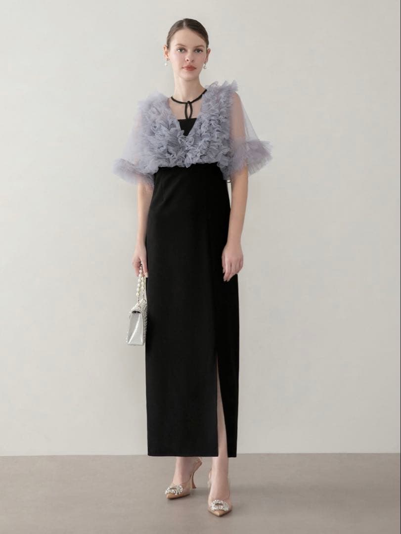 チュールフリルビスチェIラインワンピースドレス結婚式二次会成人式パーティーデート