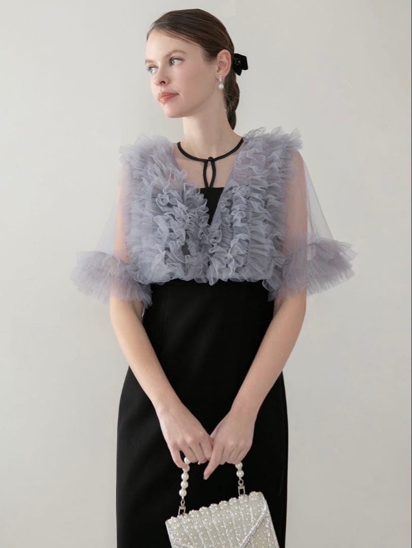 チュールフリルビスチェIラインワンピースドレス結婚式二次会成人式パーティーデート