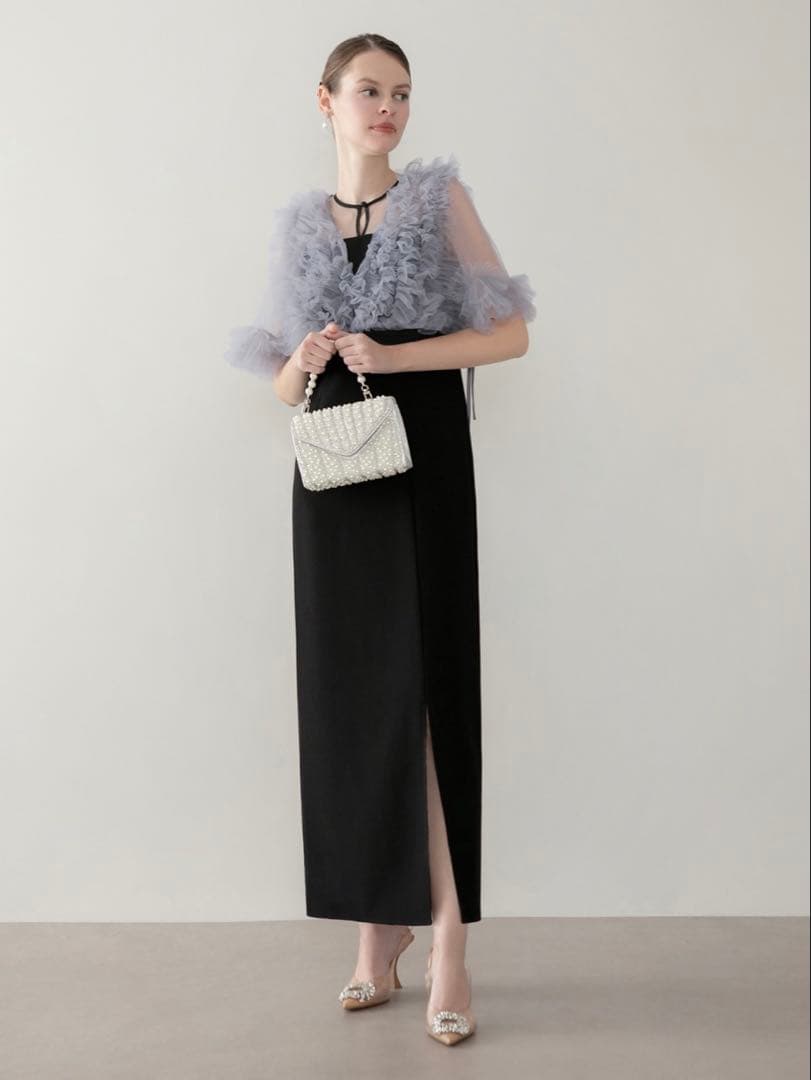 チュールフリルビスチェIラインワンピースドレス結婚式二次会成人式パーティーデート