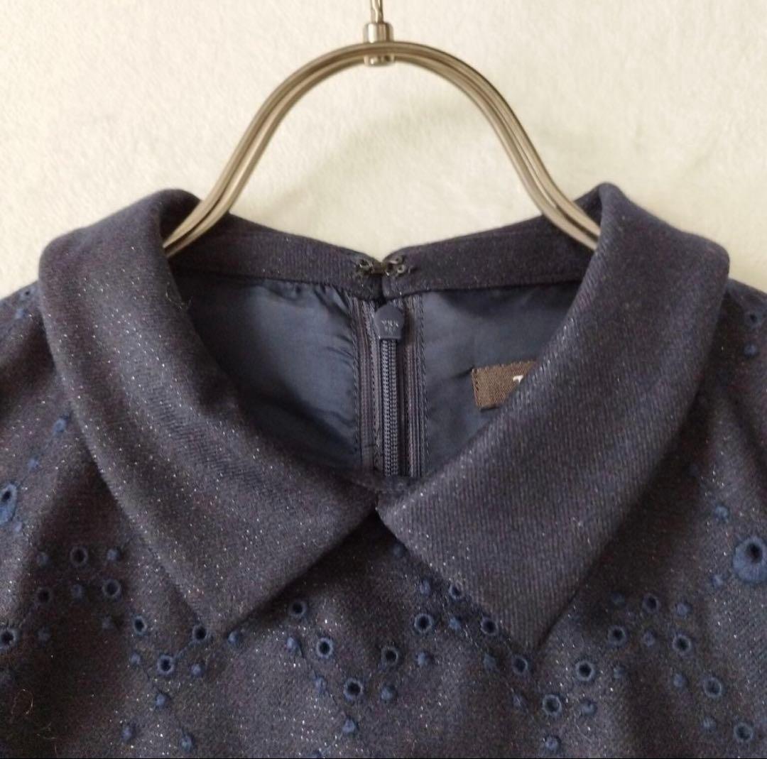 ネイビー 半袖 フレアワンピース