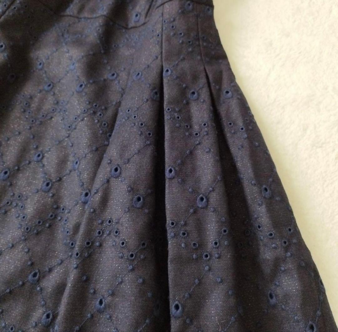 ネイビー 半袖 フレアワンピース