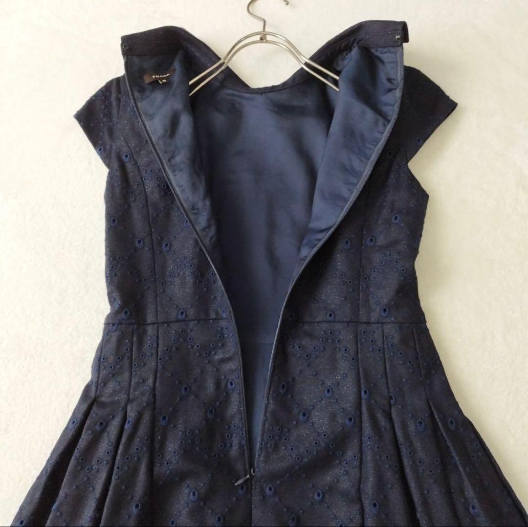 ネイビー 半袖 フレアワンピース