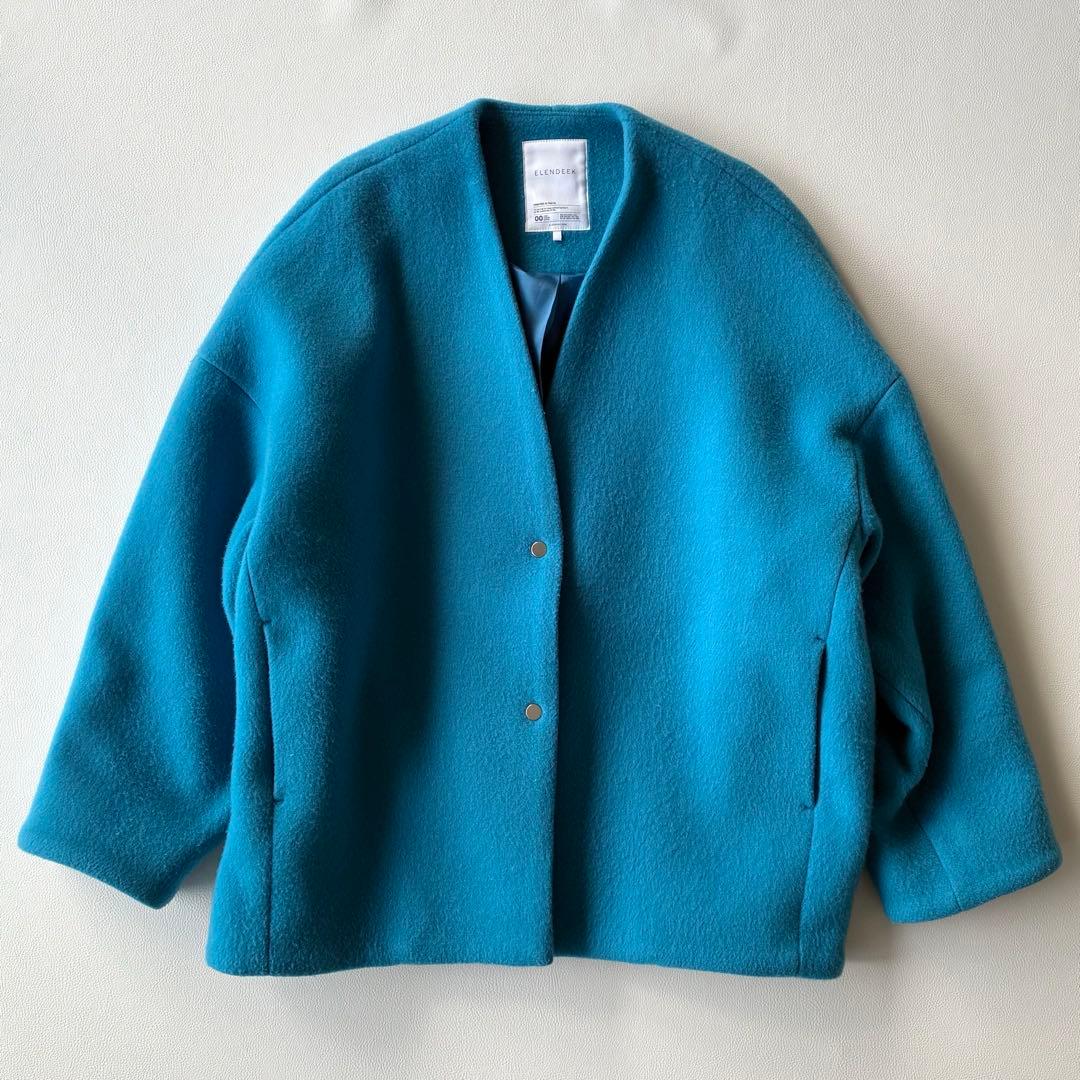エレンディーク 定価4,6万円 きれい色ノーカラーショートウールコート