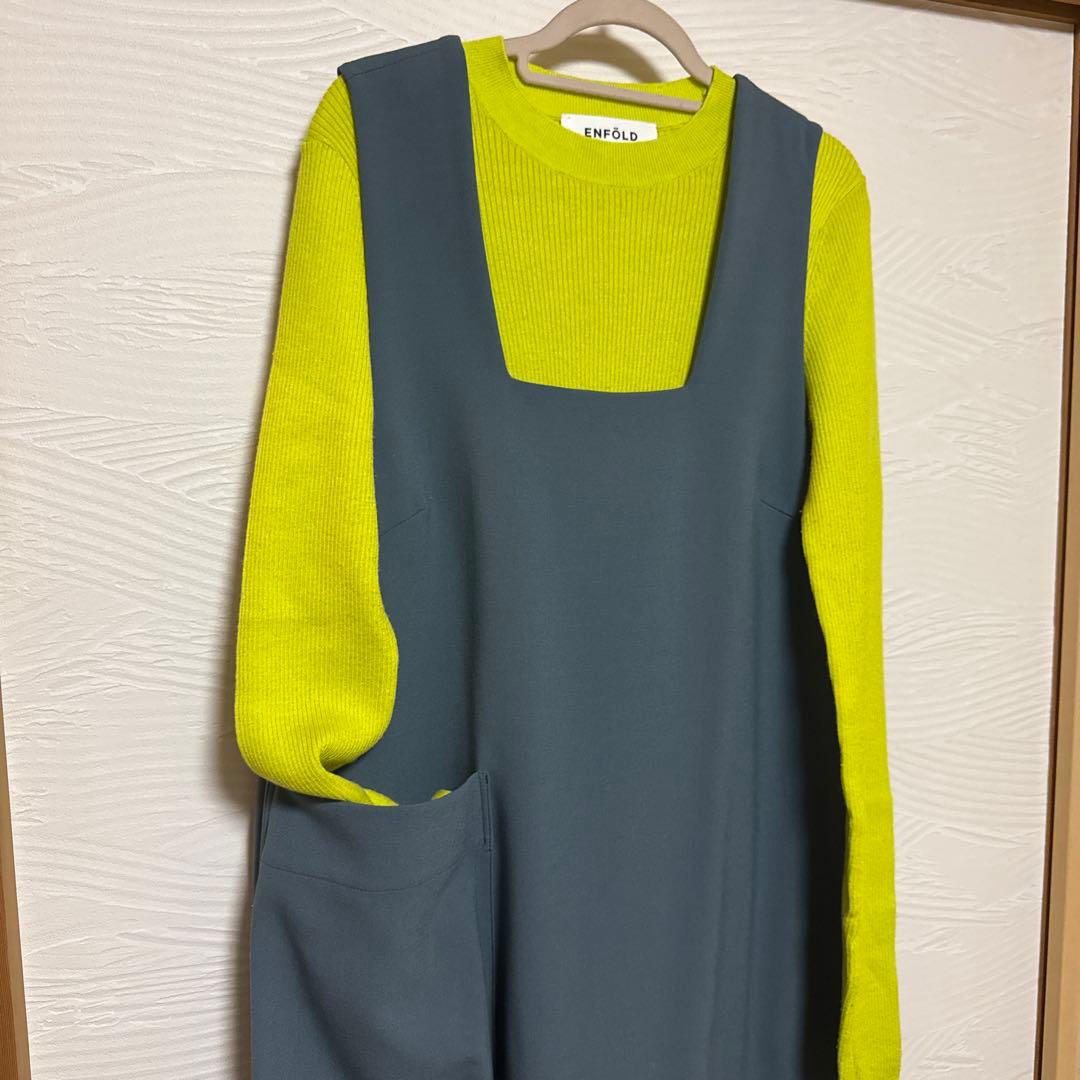 楽助エンフォルド　スクエアネックレイヤードドレス