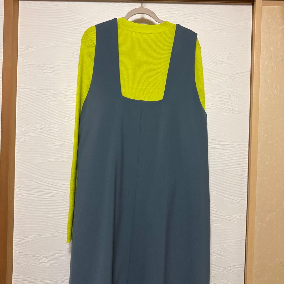 楽助エンフォルド　スクエアネックレイヤードドレス