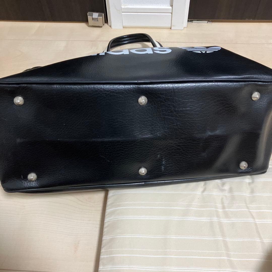 難あり ユーロヴィンテージ フランス製adidas ボストンレザーバッグ 黒/白