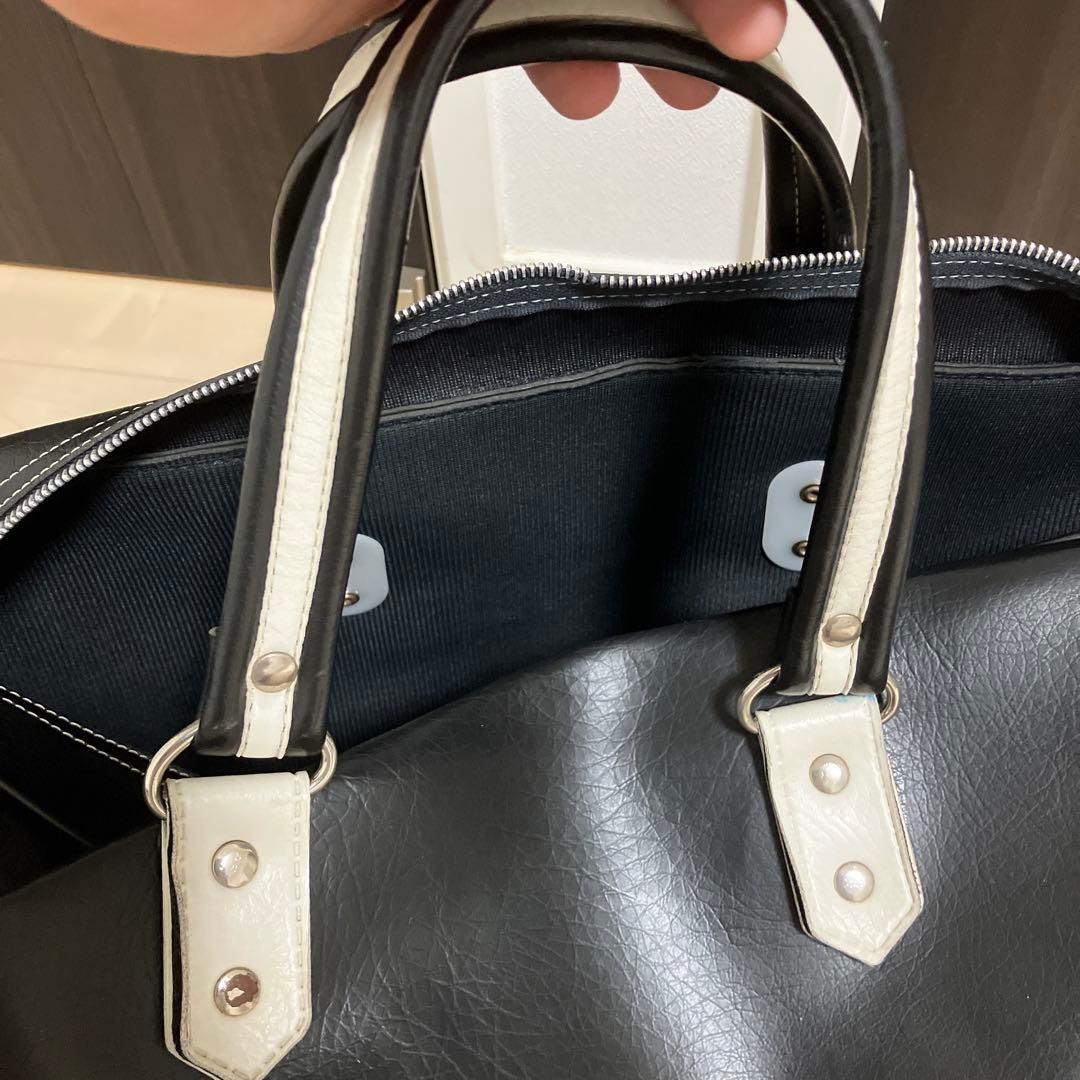 難あり ユーロヴィンテージ フランス製adidas ボストンレザーバッグ 黒/白