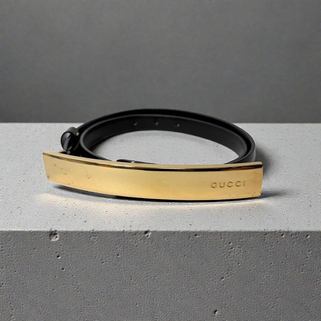 オールドグッチ　ゴールドバックル　エナメルレザー　レディースベルト　GUCCI