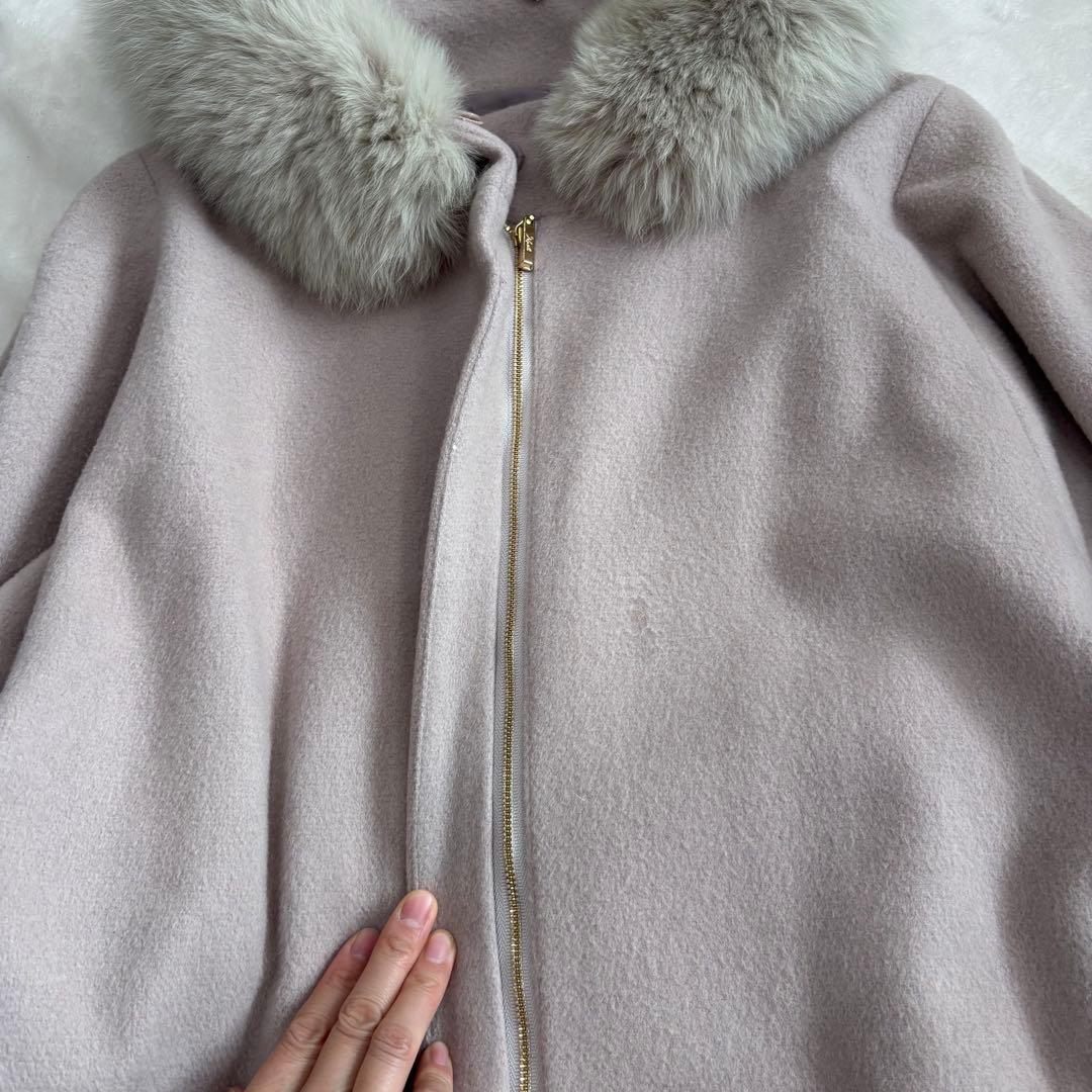 Noela ノエラ　ポンチョ型　フォックスファー　コート　ピンクベージュ