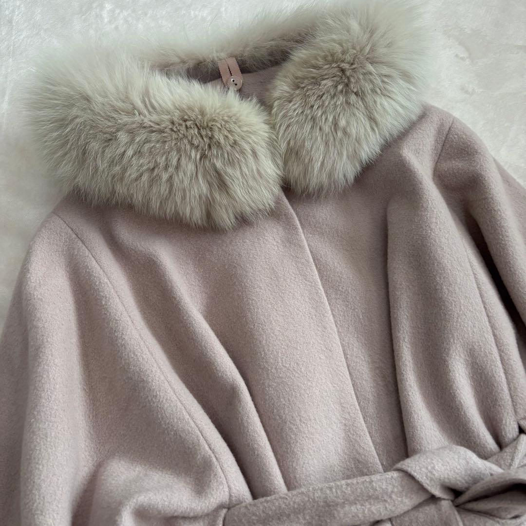 Noela ノエラ　ポンチョ型　フォックスファー　コート　ピンクベージュ