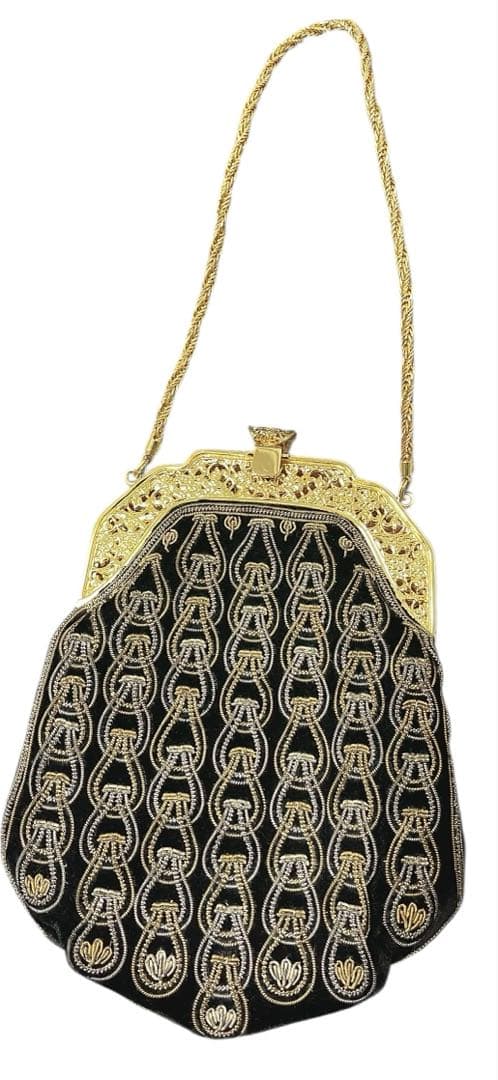 ビーズ　パーティバッグ　ベルベット　黒　ゴールド　ヴィンテージ