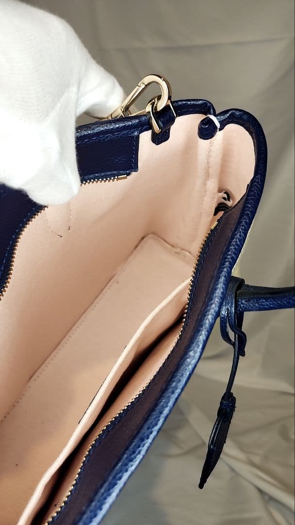 kate spade バッグ アイボリー/ネイビー　カゴ編み風トートバッグ　希少