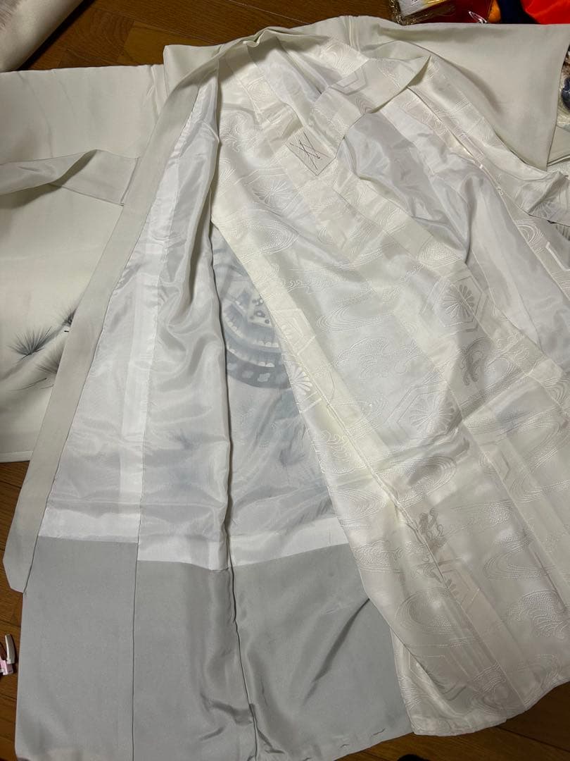 男の子用お祝い着★お宮参り、七五三に◎お正月用にも◎　迫力の鷹　美品白地グレー系