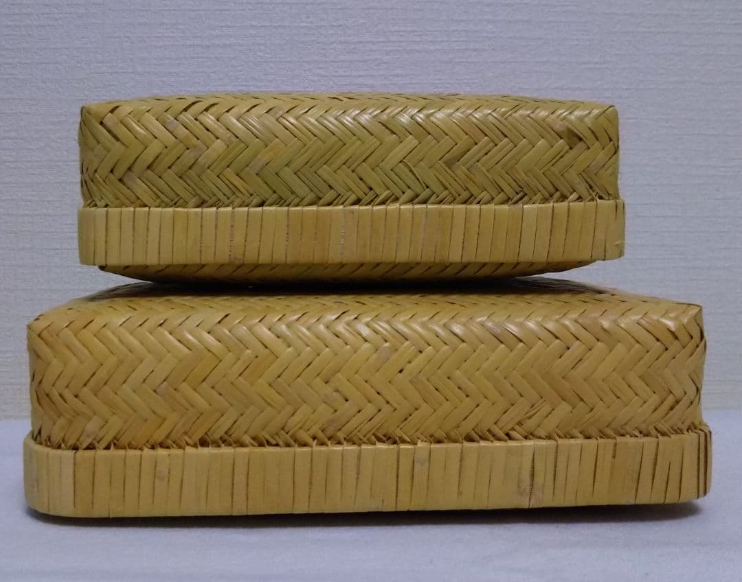 【鳥越すず竹細工】蓋つき竹かご（弁当箱・中小サイズ2個セット）　岩手県二戸町鳥越