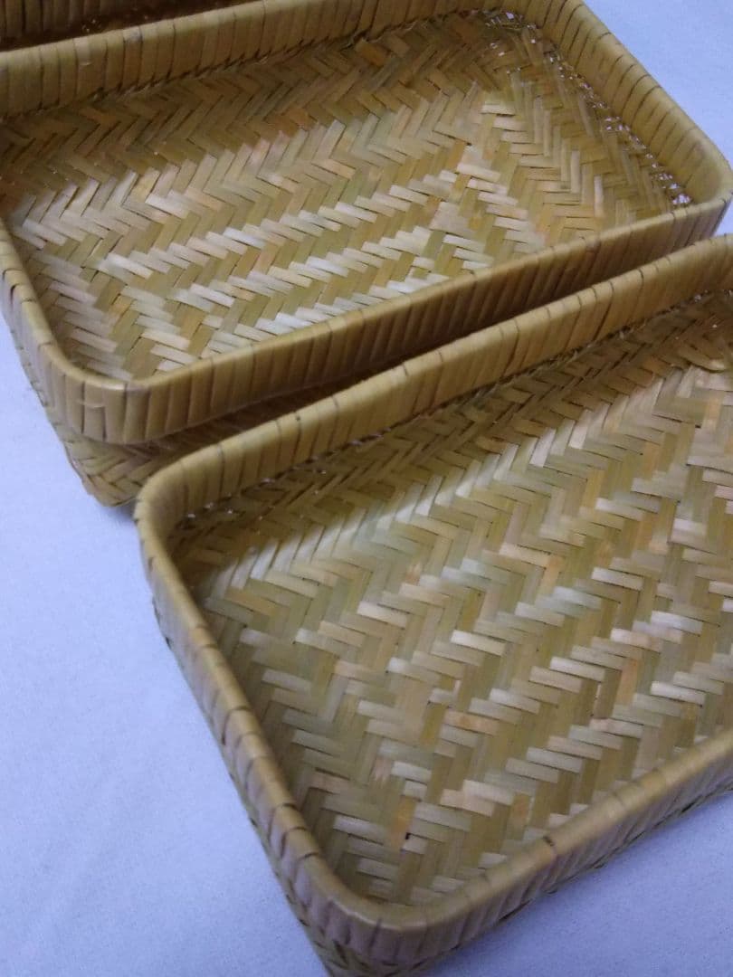 【鳥越すず竹細工】蓋つき竹かご（弁当箱・中小サイズ2個セット）　岩手県二戸町鳥越