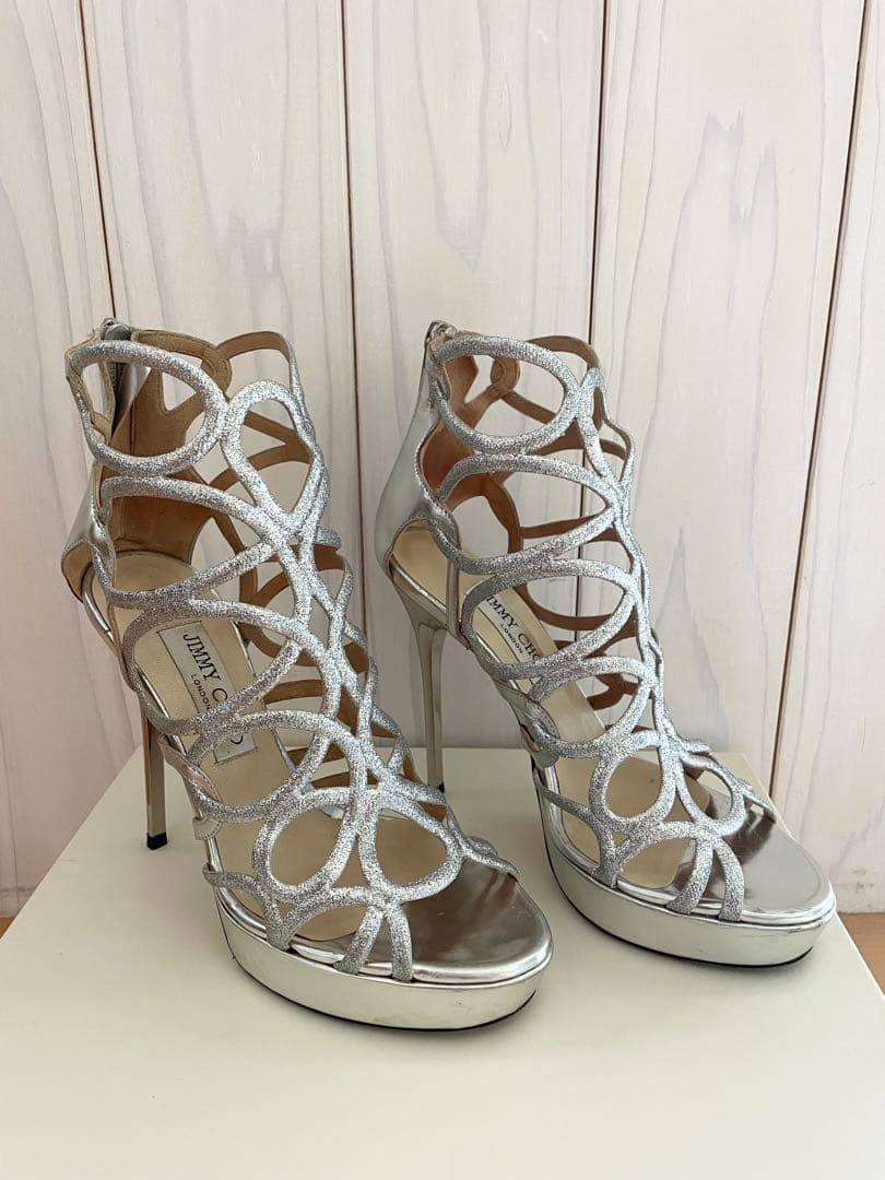 JIMMY CHOO ジミーチュウ メタリックシルバー サンダル36 約23cm
