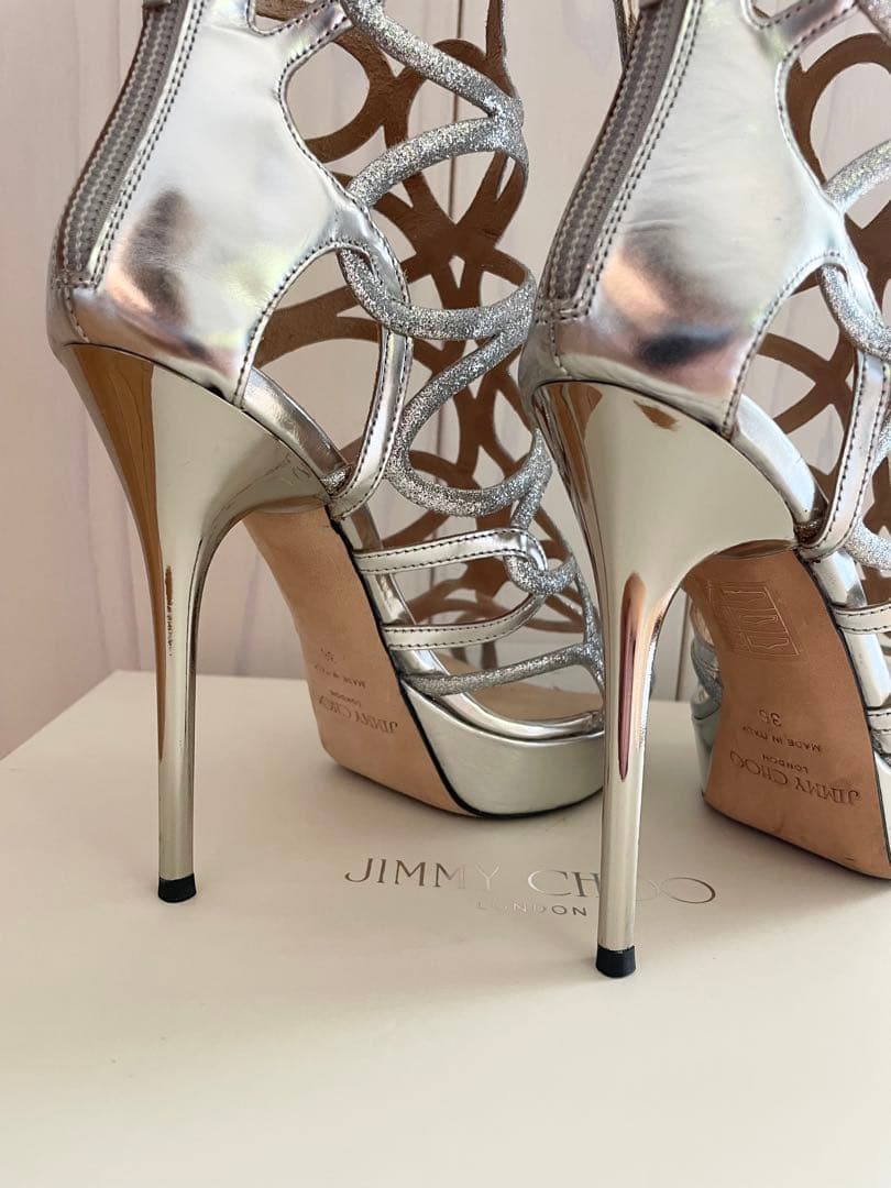 JIMMY CHOO ジミーチュウ メタリックシルバー サンダル36 約23cm