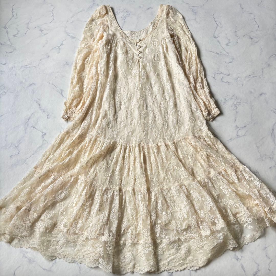 GUNNE SAX レース ロングワンピース　レトロ　ヴィンテージ◆7069