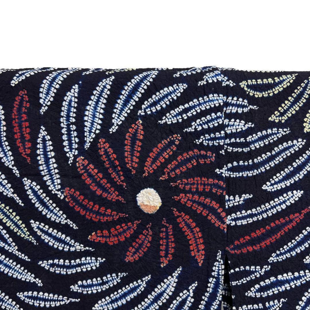 浴衣　有松鳴海絞り　菊　花模様　渦巻　ネイビー系　着物　054w d