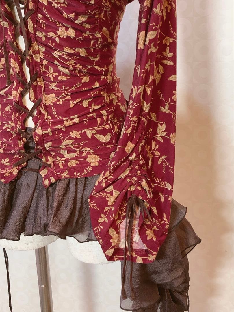 ドロスト レースアップ Y2K フェアリーグランジ 森ガール 平成ギャル