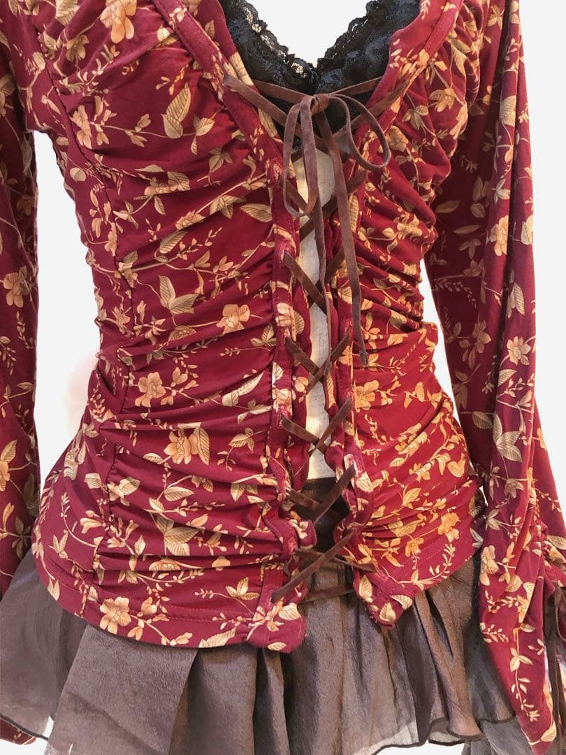 ドロスト レースアップ Y2K フェアリーグランジ 森ガール 平成ギャル