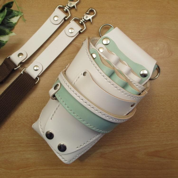 ホワイト＆空色　６丁差し　本革シザーケース　SCA-100/CWD