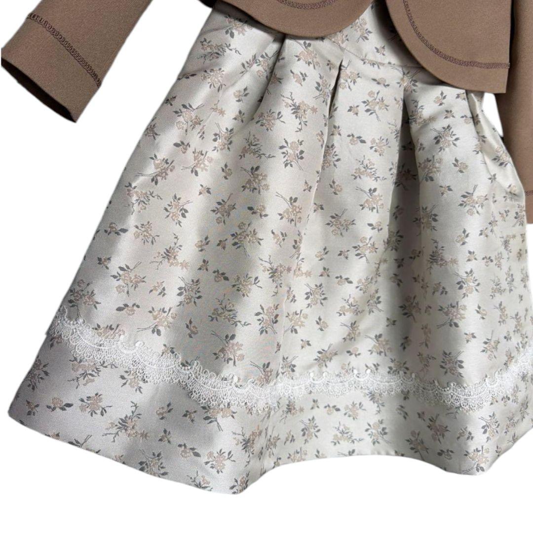 【120】エルアンノアール アンサンブル フォーマル ブラウン ベージュ 花柄