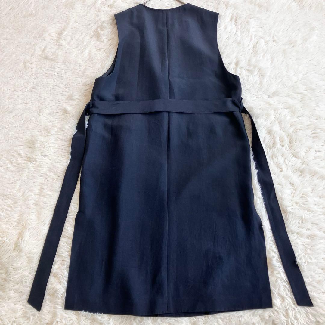 24SS 23区 ハイカウントライトクロス ロングジレ ベスト Aライン 紺色