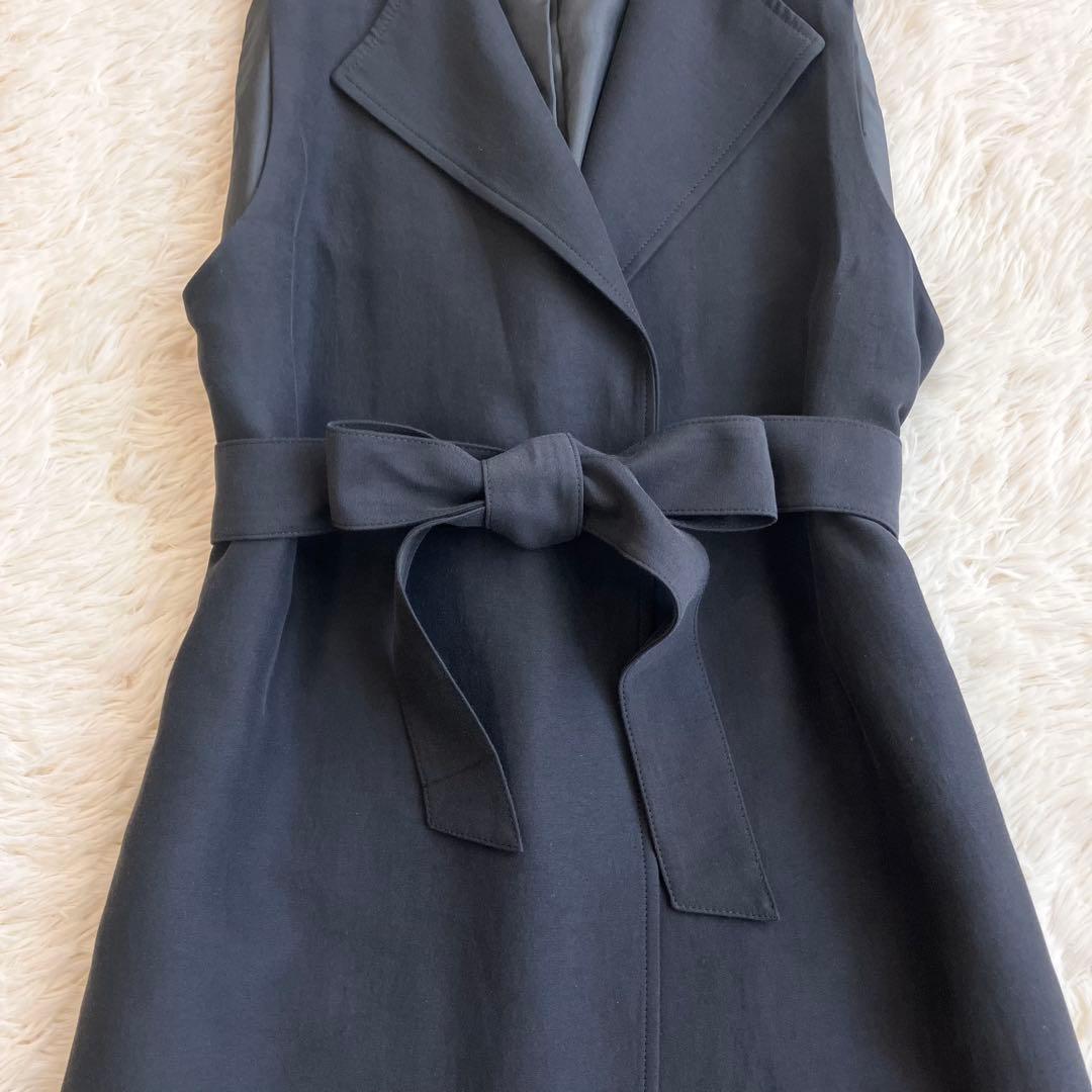 24SS 23区 ハイカウントライトクロス ロングジレ ベスト Aライン 紺色