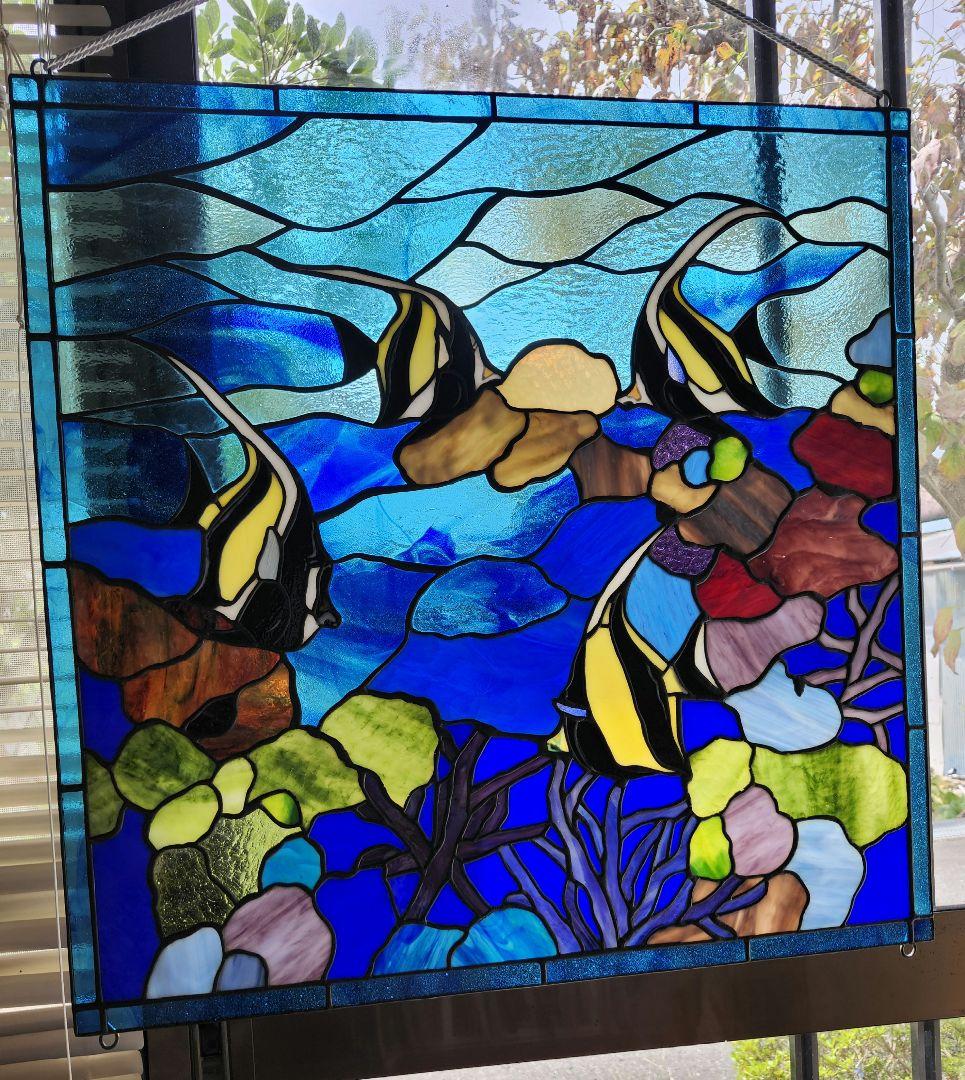 あお・ステンドグラスパネル