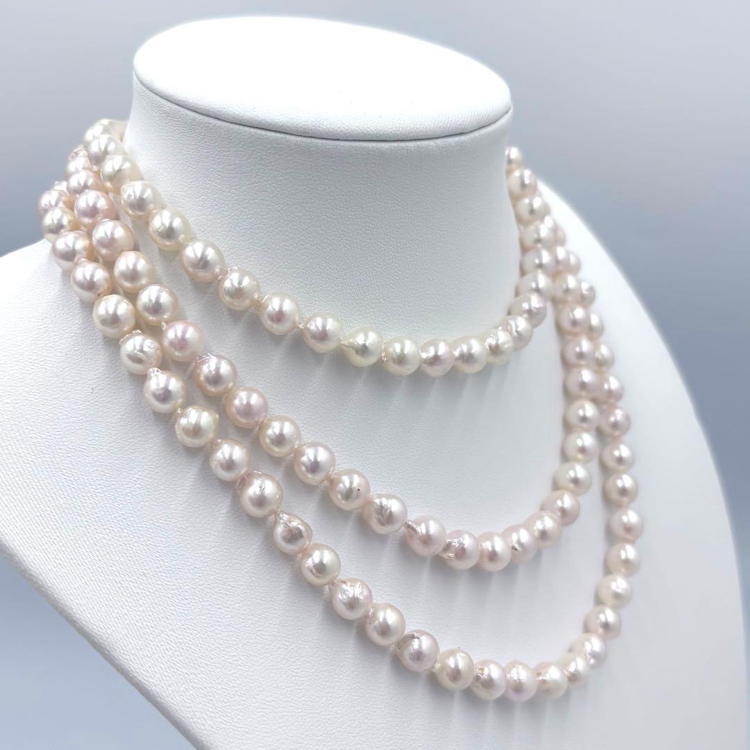 【百貨店証明書付】照り干渉色◎あこや真珠120㎝ロングパールネックレス 約8mm