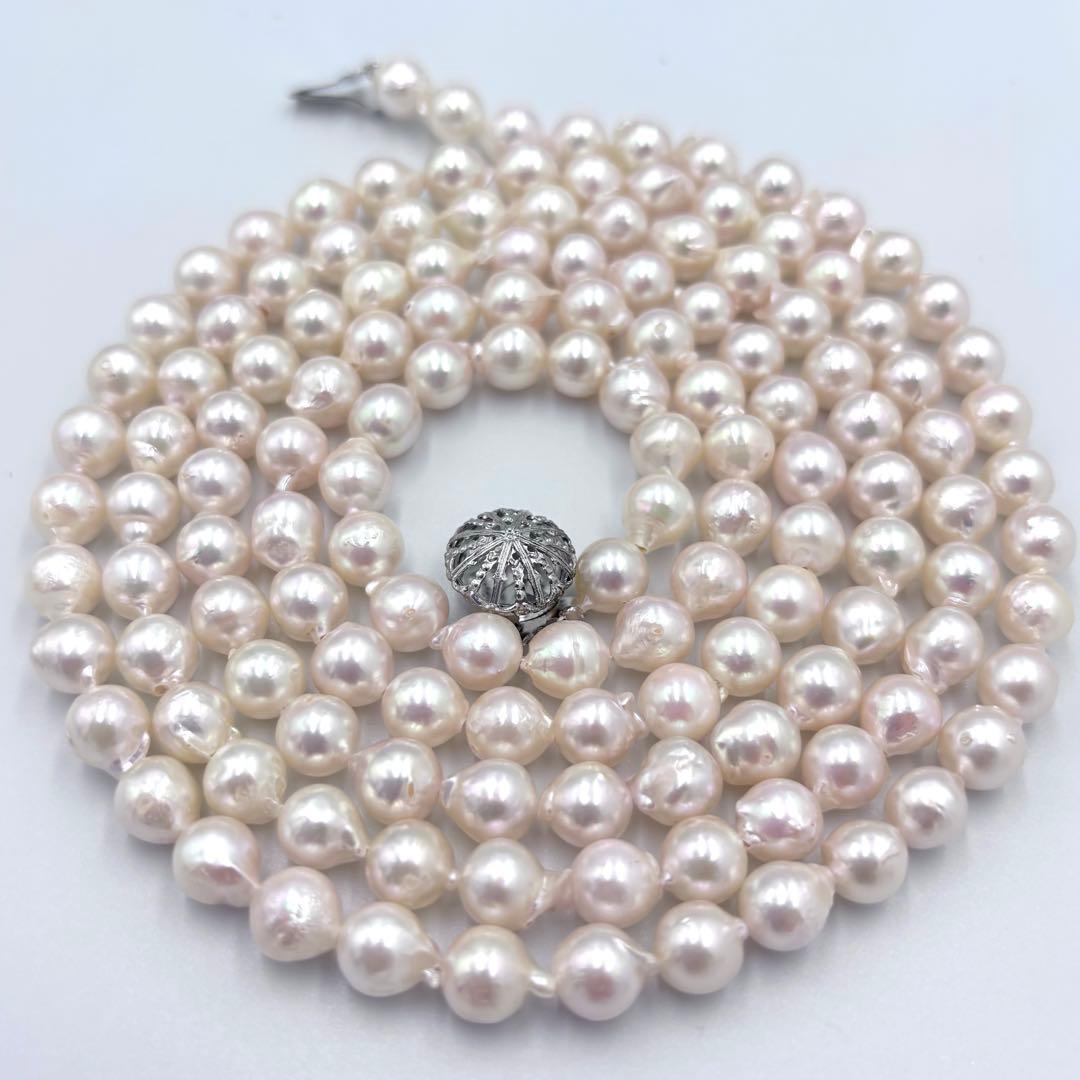 【百貨店証明書付】照り干渉色◎あこや真珠120㎝ロングパールネックレス 約8mm
