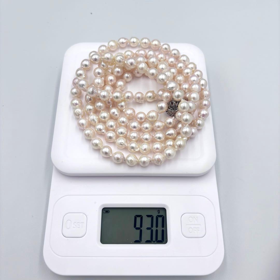 【百貨店証明書付】照り干渉色◎あこや真珠120㎝ロングパールネックレス 約8mm