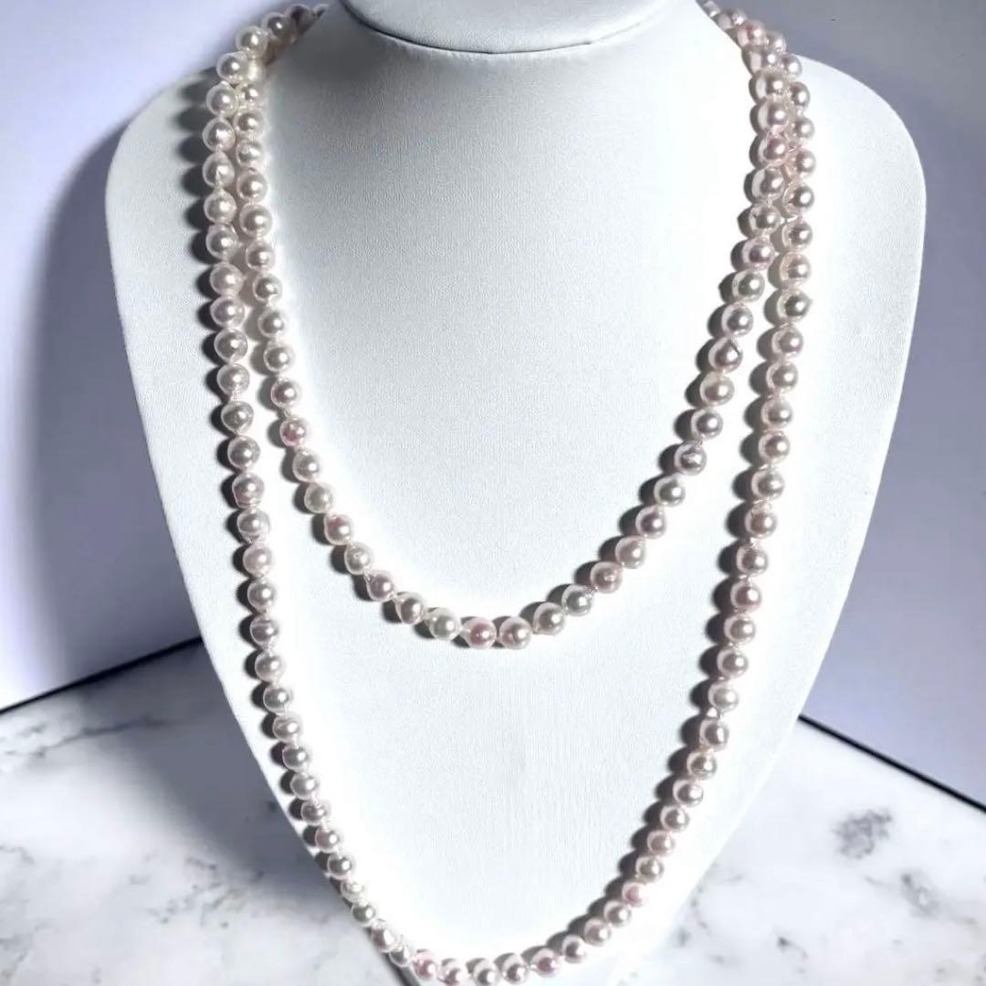 【百貨店証明書付】照り干渉色◎あこや真珠120㎝ロングパールネックレス 約8mm
