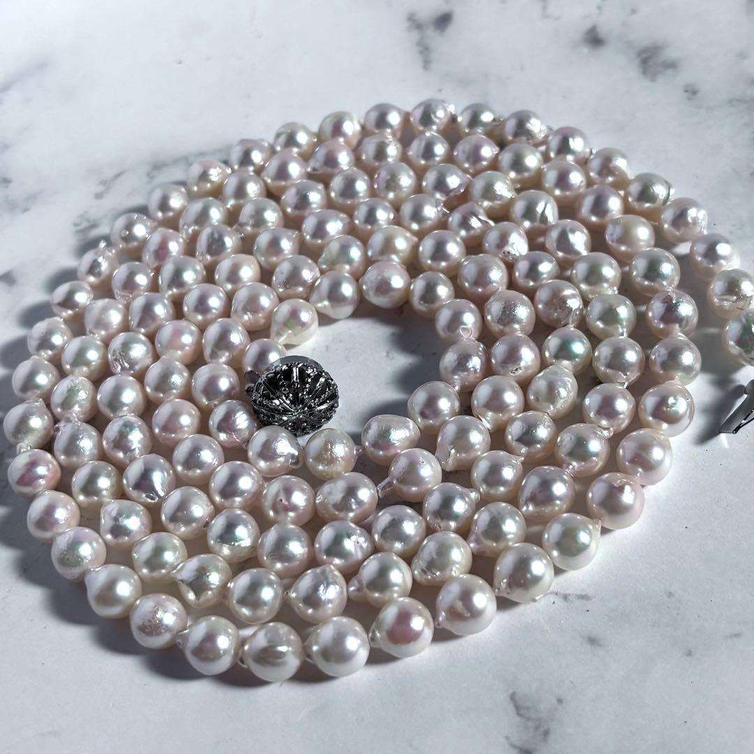 【百貨店証明書付】照り干渉色◎あこや真珠120㎝ロングパールネックレス 約8mm