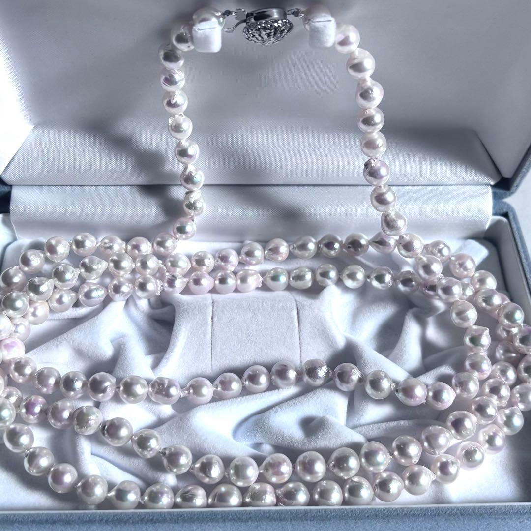 【百貨店証明書付】照り干渉色◎あこや真珠120㎝ロングパールネックレス 約8mm